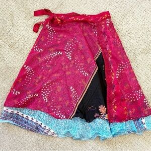 Indian Sari Wrap Skirt One Size Pink Red Black Blue Festival Boho Hippie Floral